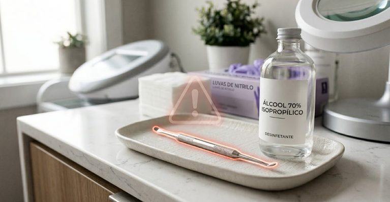 Álcool 70% NÃO esteriliza curetas! O perigo invisível na estética